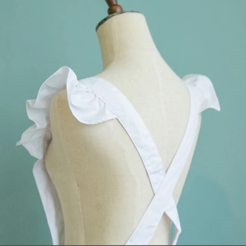 

W0YF Ruffles Outline Retro White Apron with Pockets Adjustable Victorian Maid Bib