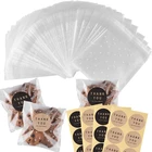 Самоклеящиеся пакеты для конфет и печенья, прозрачные пластиковые пакеты в горошек, целлофановые пакеты для угощений с наклейками с надписью Thank вечерние для вечеринок, 100 наборов