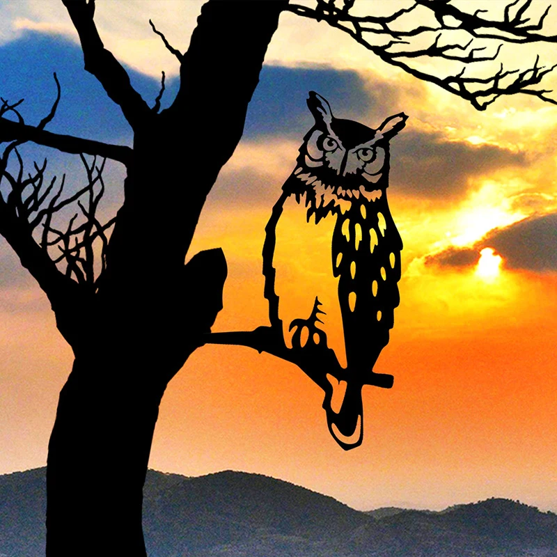 

Металлическое художественное украшение в виде птиц, Декор для дома, сада, двора, дерева, силуэт совы, ветки, украшение, аксессуары для украше...