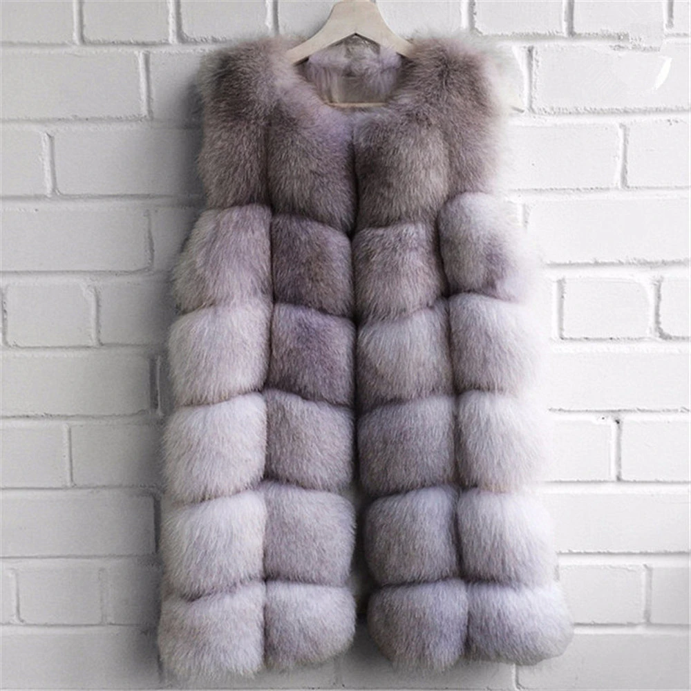 TOPFUR New Fashion Real Fox Fur Coat Women Winter Gray Vest Women Medium Long Solid Clothes Women Slim Vest Natural Fox Fur