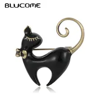 Брошь на лацкан Blucome, эмалированная брошь из металлического сплава золотого цвета, черно-белая, в форме кошки, аксессуар для сумок, шляп