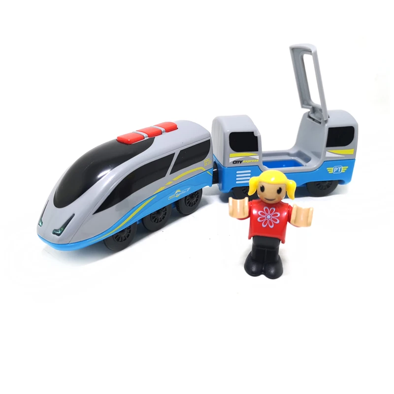 

Electric magnetic train children's toy car wooden rail car compatible with wooden train rail trolley children gift toy