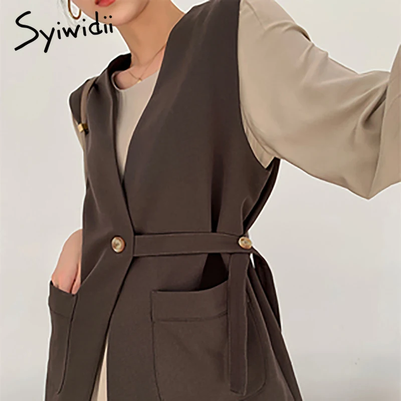 Syiwidii винтажный жилет куртки для женщин модная новинка пальто с v-образным вырезом
