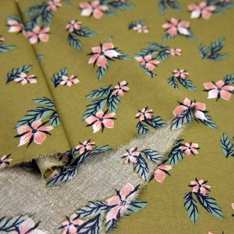 Хлопковая ткань с цветочным принтом имитация хлопка льняная микро-стрейч платье