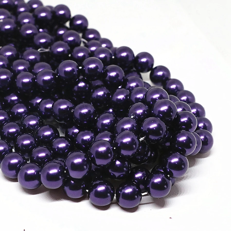 

High quality glass Pearl Beads Purple Imitation Pearls Round Bead for DIY Bracelet Jewelry Making 4 6 8 10 12 14mm pearl bead