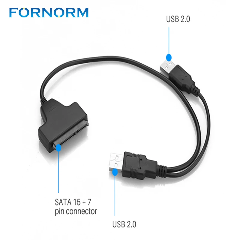 Кабель-адаптер FORNORM USB 3 0 SATA 15 + 7 Pin к 2 для 5 &quotжесткого диска HDD ноутбука |