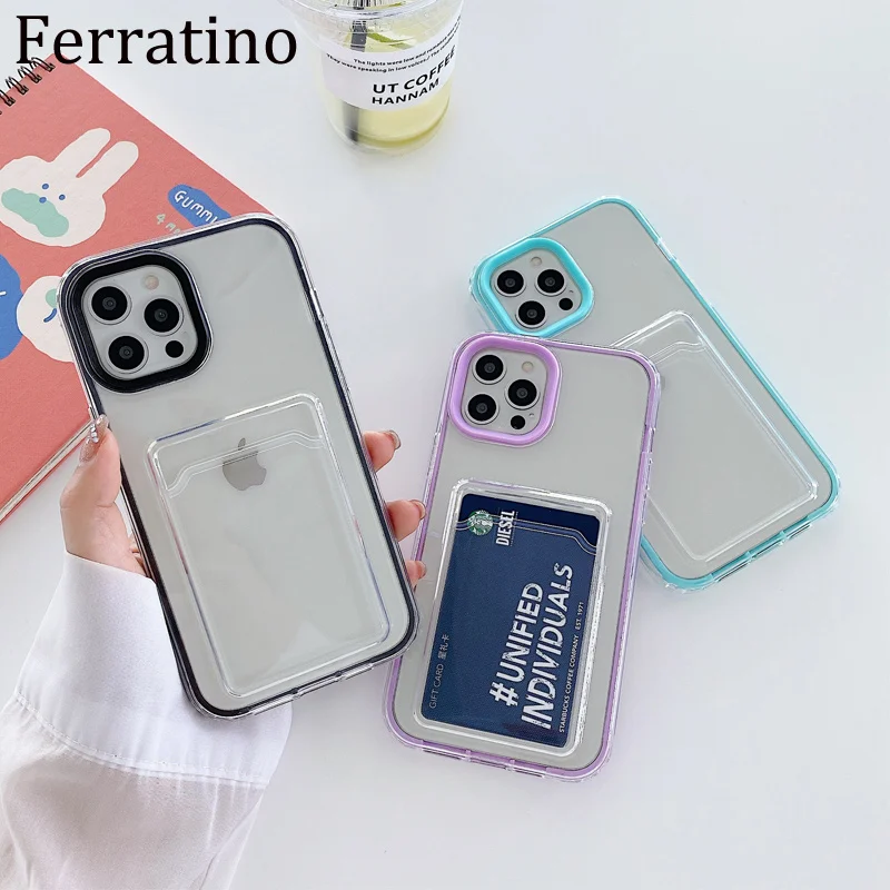 

2 in 1 Shockproof Silicone Bumper Phone Case for iPhone 12 Pro Max 11 13 Pro Max X XR XS 7 8 Plus Card Holder Bag Clear Cover