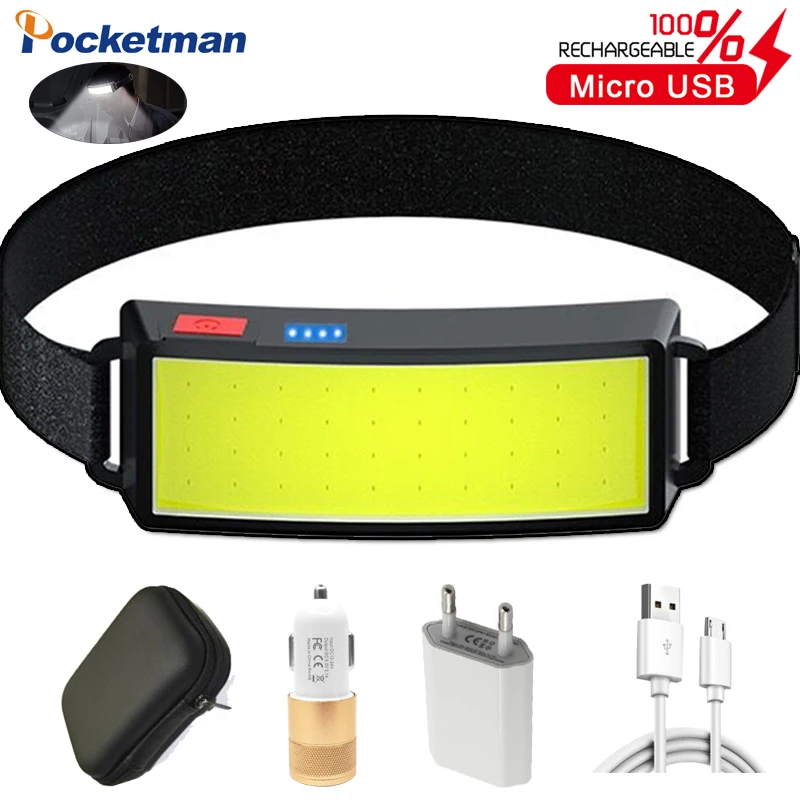 Портативный мини-налобный фонарь с COB матрицей и светодиодной подсветкой