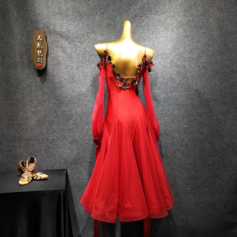 Бальное платье стандартный танцевальный костюм для Венского вальса красного