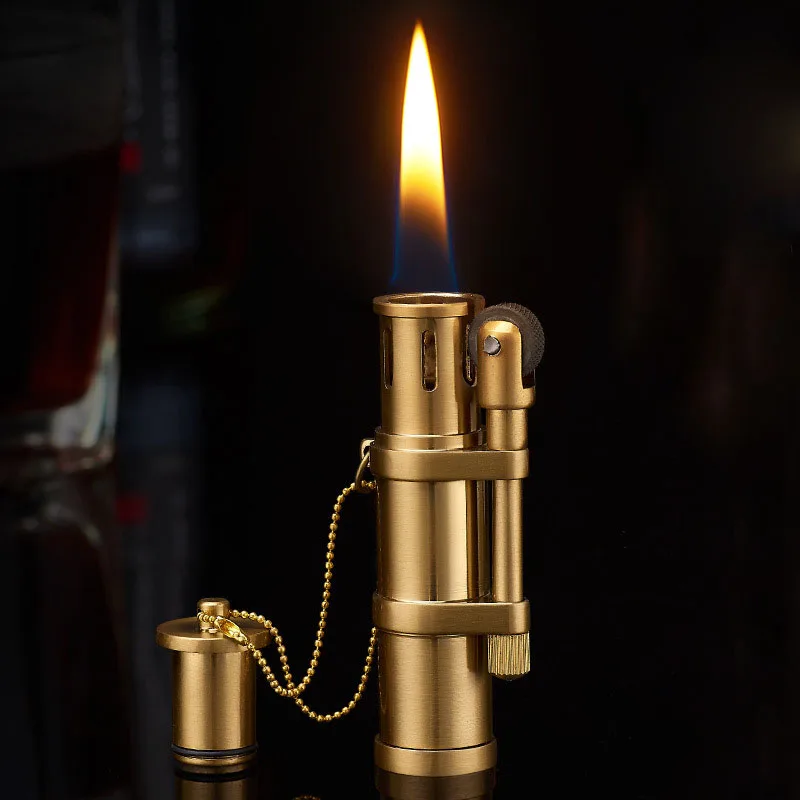 

Creative Retro Bronze Vintage Kerosene Lighter Grinding Wheel Open Flame Metal Isqueiro Smoking Accessories