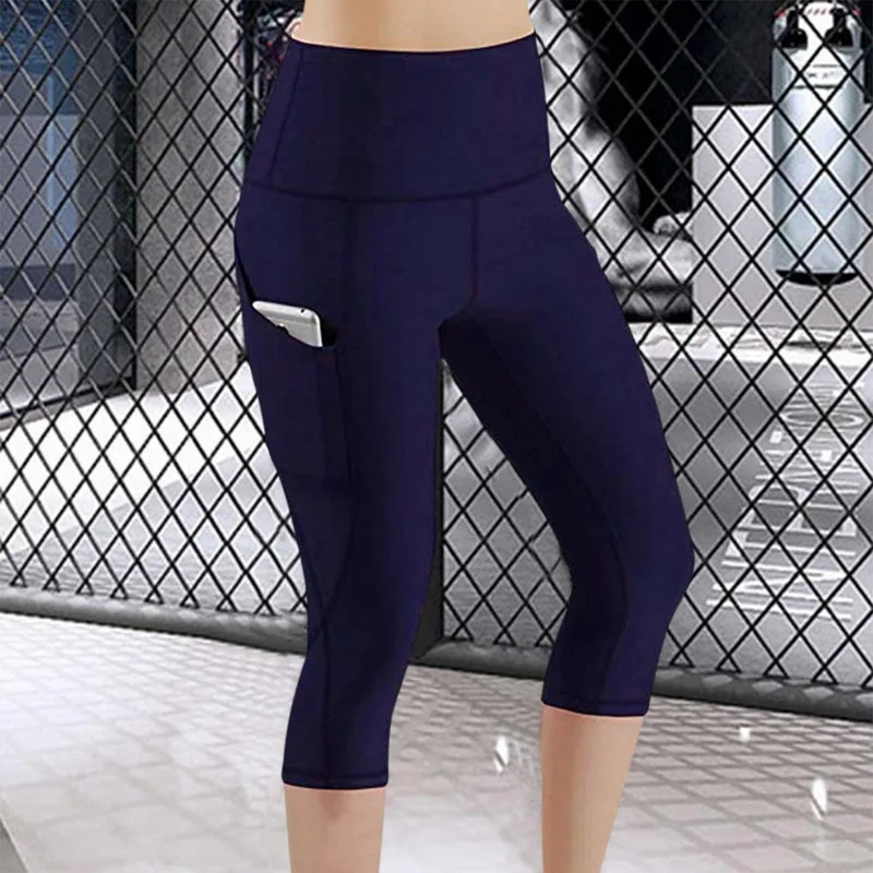 

Yoga Pants Women Workout Out Pocket Leggings Fitness Sports Gym Running Yoga Elastic Waist Pants Legging Sport Femme