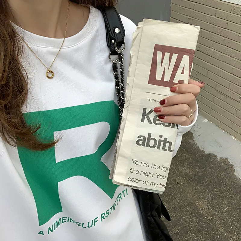 

2021 New Spring Women's Letter Printing Long-Sleeved Sweater Girls Street Wild Loose Lazy Style Pure Color Soft Boutique Top