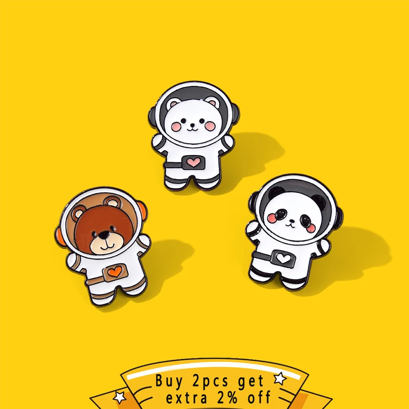 Эмалированная брошь в виде астронавта животного панда блестящая на лацкан