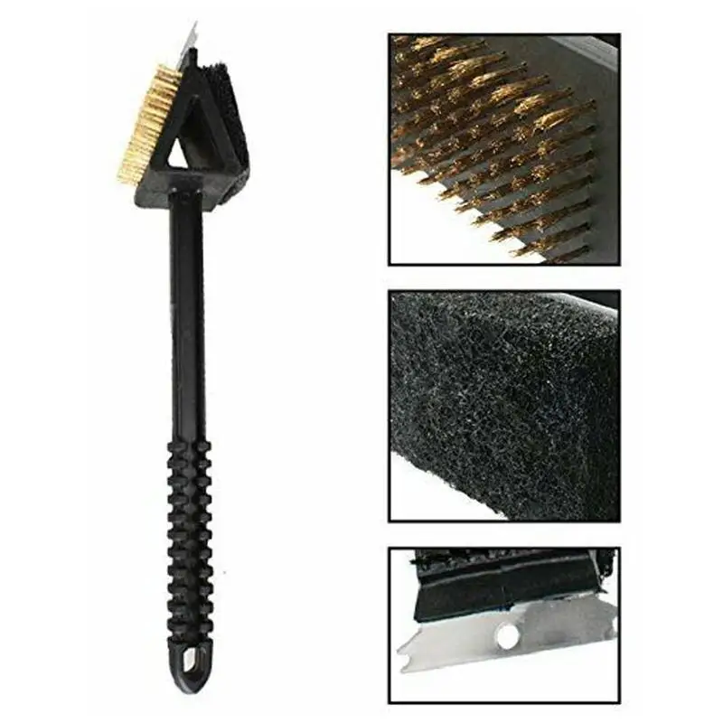 3 In 1 Corner Copper Wire Brush Barbecue Grill Oven Cleaning Bbq Brush Copper Wire Sponge Shovel Long Handle