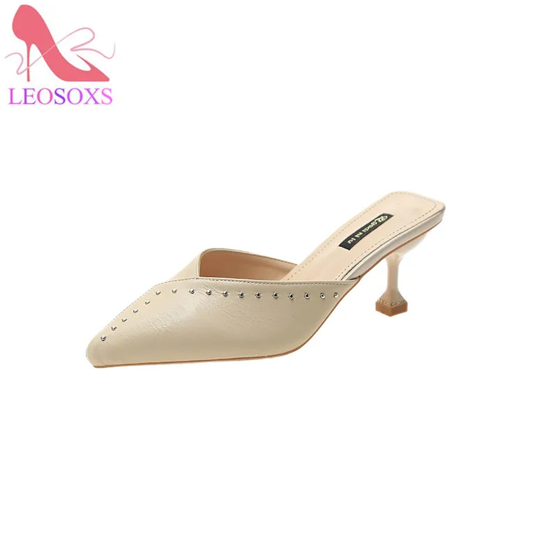 

Pointed Toe Suede Square heel High heels Muller slippers women 2019 summer shoes women Fashion Patchwork Shallow ladies shoes