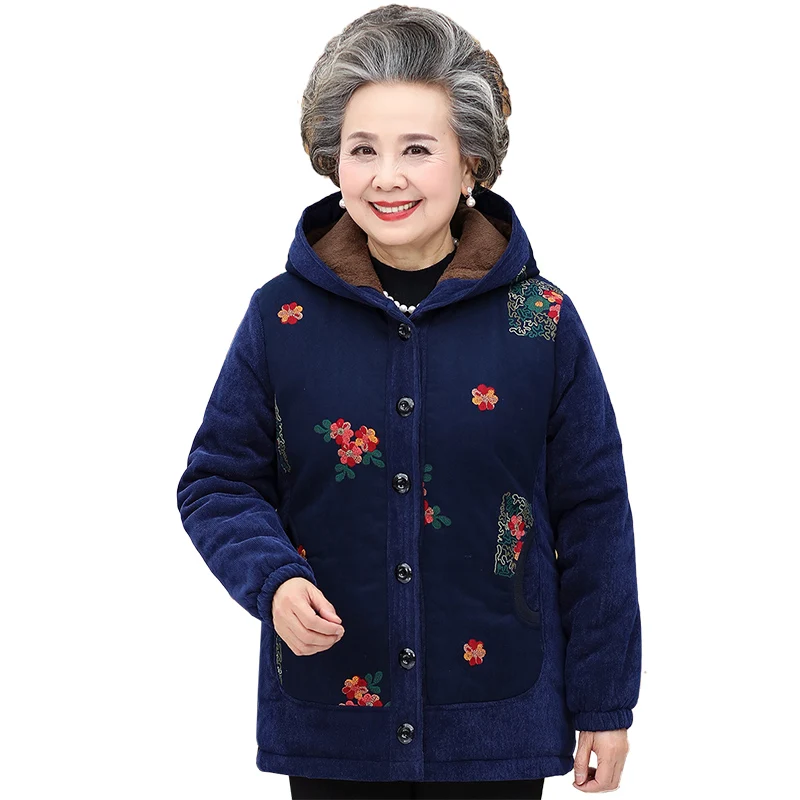 Кашемировое хлопковое пальто для пожилых женщин зимняя куртка с капюшоном