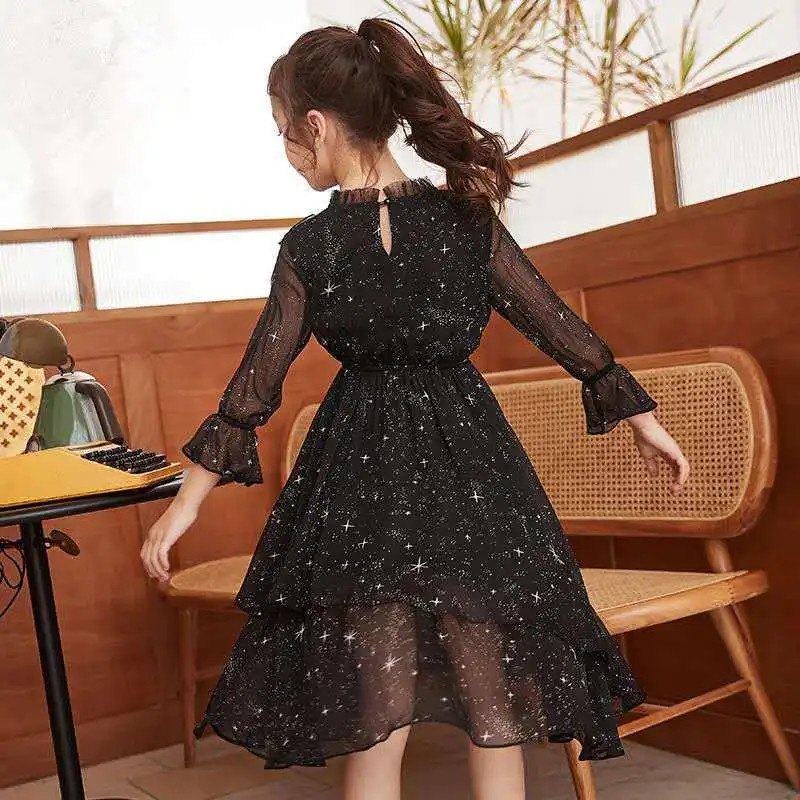 A-line Princess V-neck Kids Party Dresses for Girls Wedding Blue Navy Beige White Red Lace Up Girl Flower Black Dress | Детская одежда