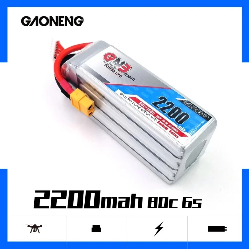 

Gaoneng GNB 6S 2200mAh 6S1P 22.2V 80C/160C Lipo Battery With XT60 Plug for FPV Drone Quadcopter Helicopter Boat Car Parts