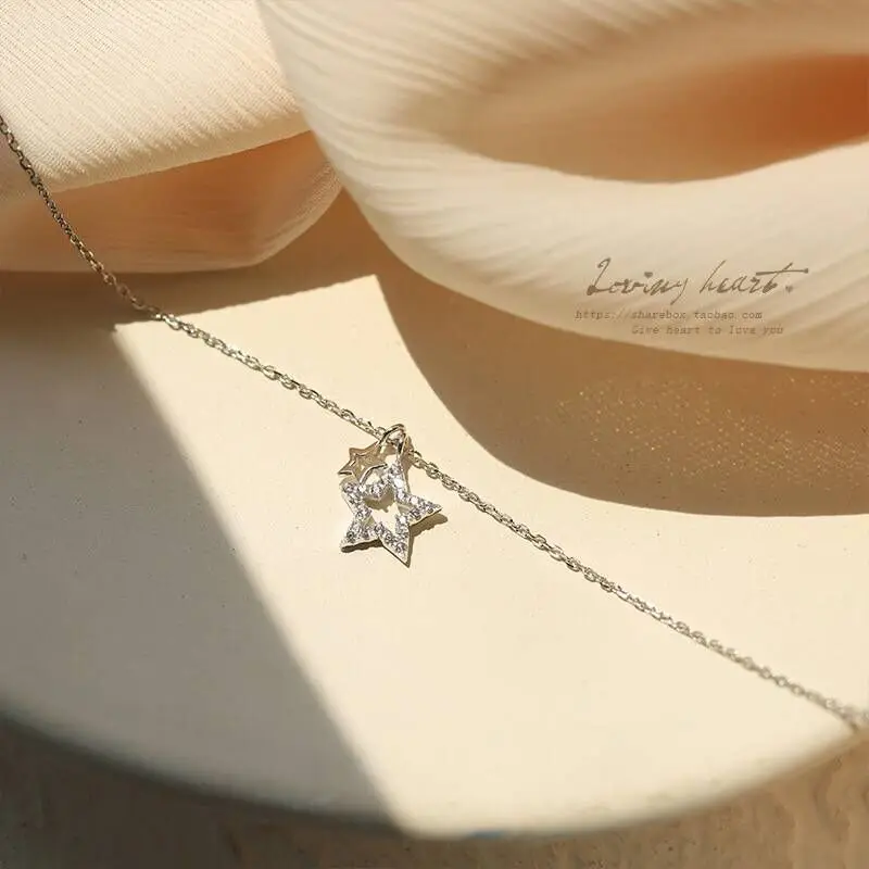 Ожерелье из серебра S925 пробы со звездой Женская цепочка до ключиц в виде