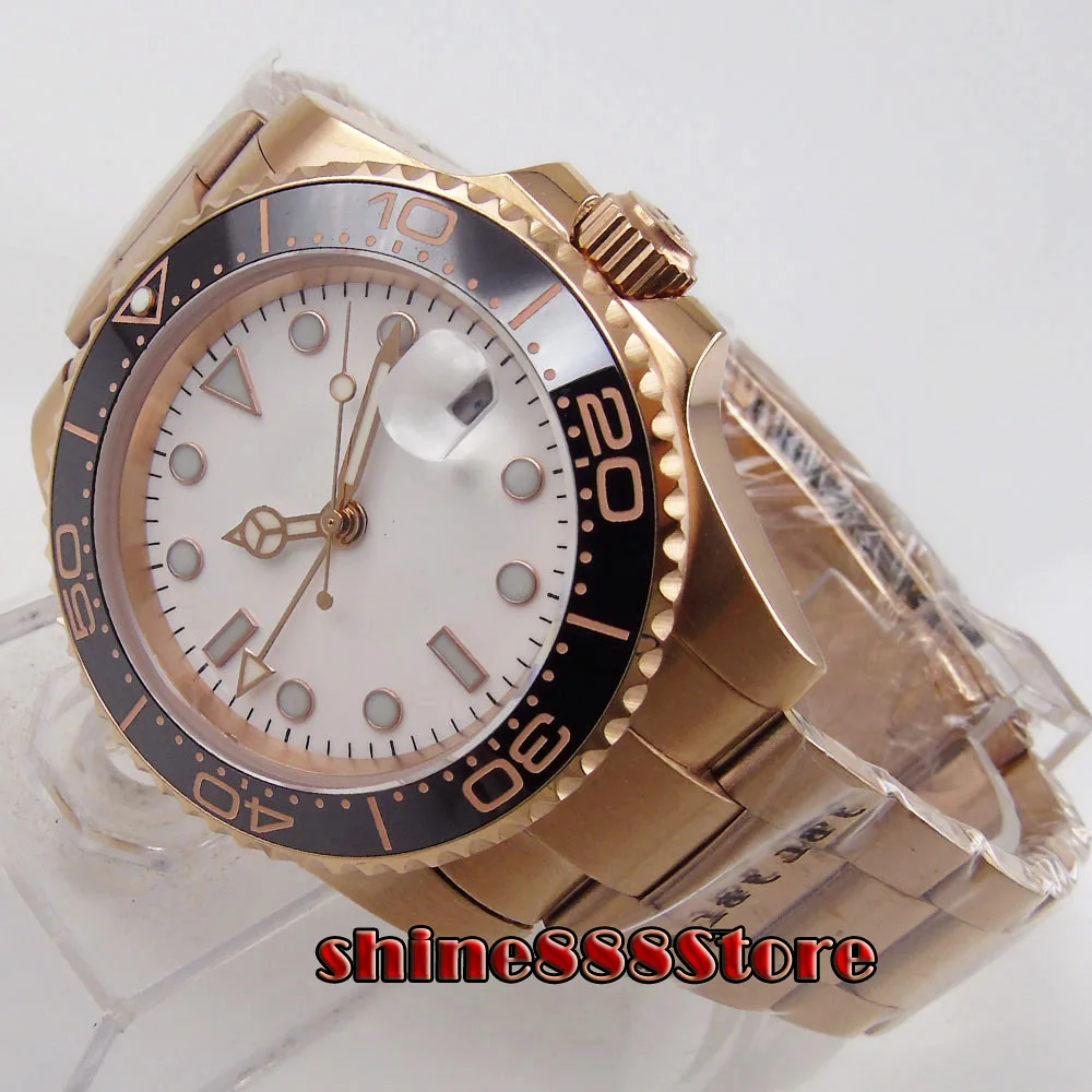 Мужские часы цвета розового золота 40 мм с циферблатом|Мужские механические часы|