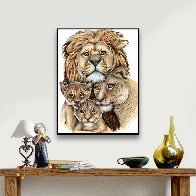 

Happy Lion Family Poster Canvas Prints Home Decor Animal Print Nordic Style Poster Aesthetic Canvas Painting Pictures Wall Decor