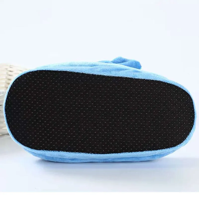 Зимние теплые Синие тапочки из флока с круглым носком милые домашние для