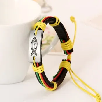 

hand-woven cowhide bracelet simple and adjustable I love Jesus leather bracelet manufacturer source B01723
