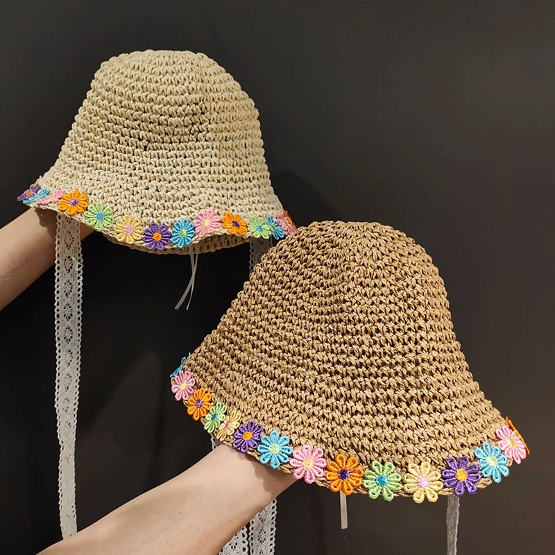 Шляпа от солнца из рафии для детей и взрослых Соломенная Панама с широкими полями
