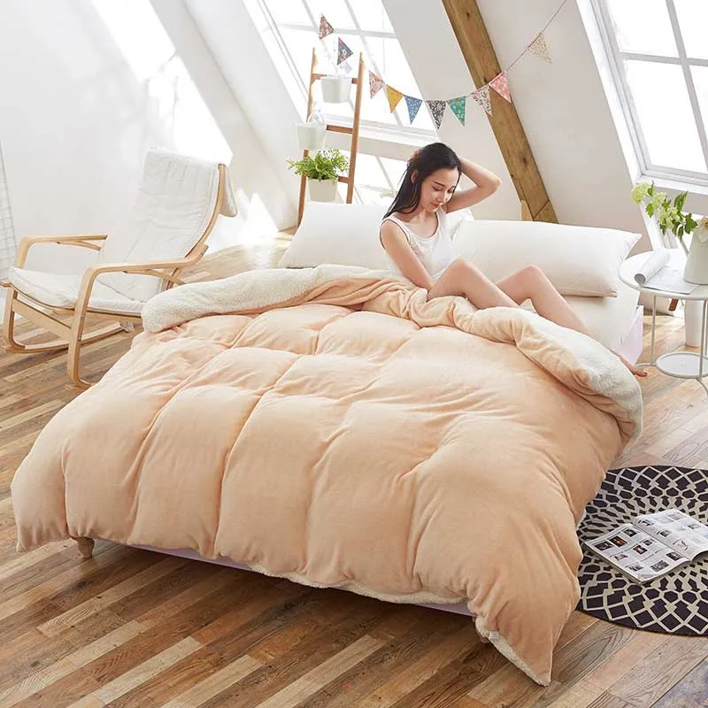 

Lamb Fleece Duvet Cover for Queen King Bed Winter Warm Velvet Quilt Cover Bedding Flannel Blanket for Bed Grey Blue