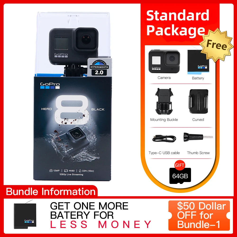 

Gopro Camra Action HERO 8 ultra HD черная, для спортивных занятий на полном воздухе с 4K, vido, стабилизация потоковой трансляции напрямую