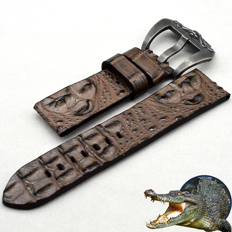 Ремешок для часов мужской из крокодиловой кожи высокого качества коричневый 22 мм