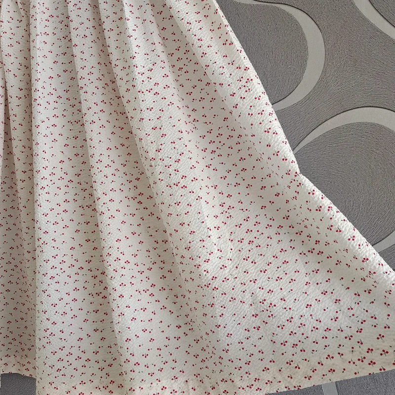 

SEQINYY Sweet Midi Dress Summer Spring New Fashion Design Women Cherry Print High Quality White A-Line Casual