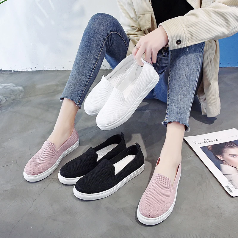 

Large Size Women Flats 2020 Loafers Mesh Slip on Flat Shoes Woman Sneakers Casual Shoes Solid Slip-On Round Toe Ladies Shoes