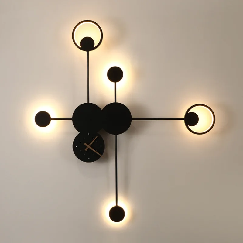 

Nordic Clock Wall Lamp Designer Living Room Background Wall Decoration Lamps Simple Creative Personality Bedroom Bedside Light