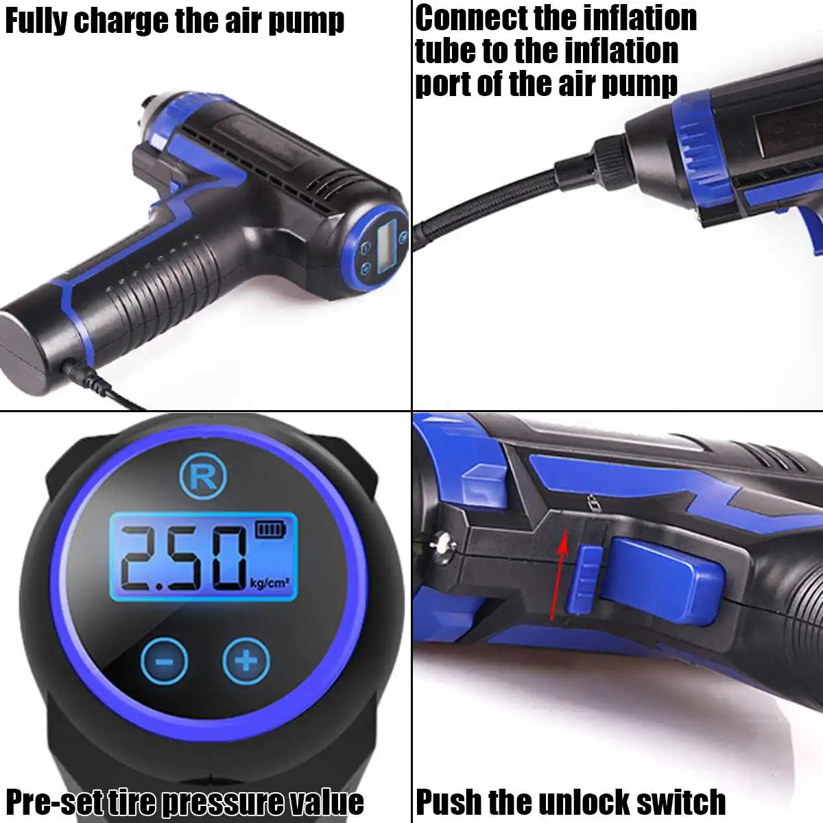 

2000mAh 150PSI Battery Air Compressor Car Portable Automatic Automobile Compressor LCD digital Boat Pump De Aire Compresseur