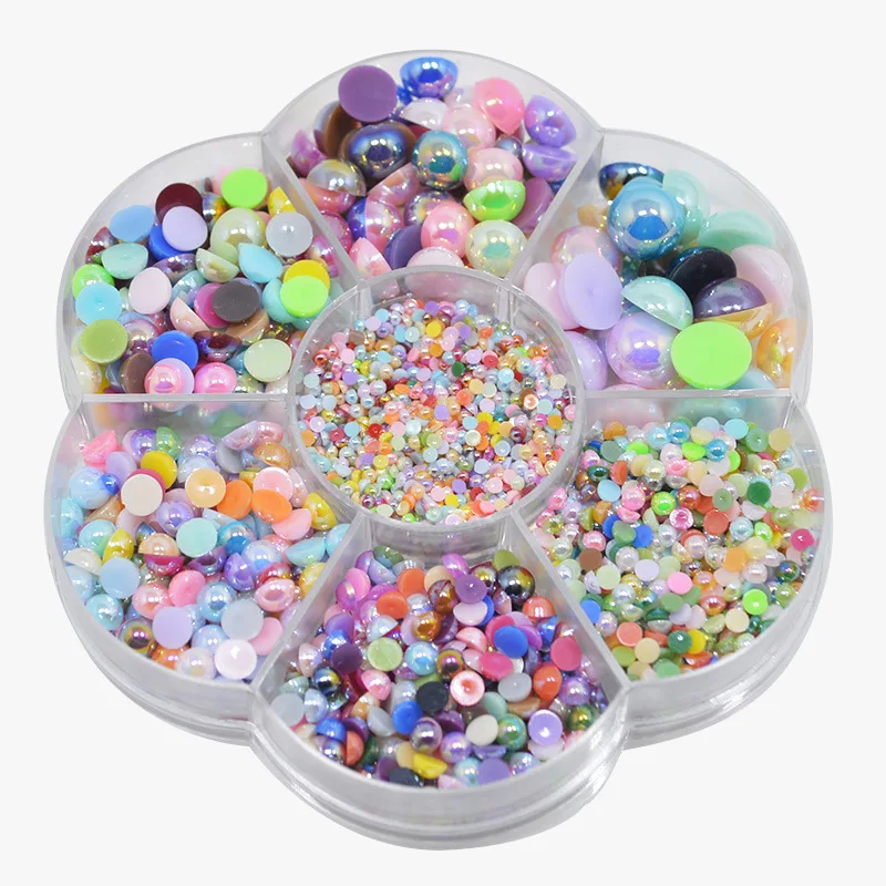 

2800pcs 2-10mm AB Colorful Imitation Pearl Half Round Acrylic Artificial Fake Flatback Pearls Beads DIY Craft Nail Art Jewelry D