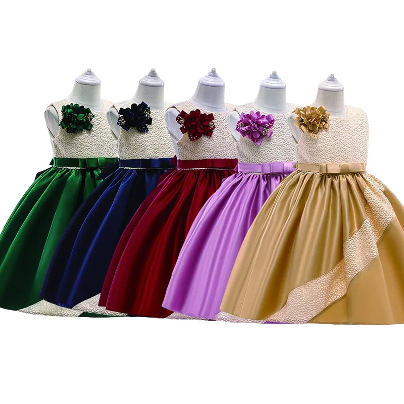 

Western Style Girls Dress For Wedding Evening Children Princess Party Pageant Gown Kids Dresses Formal Clothes Satin Splicing