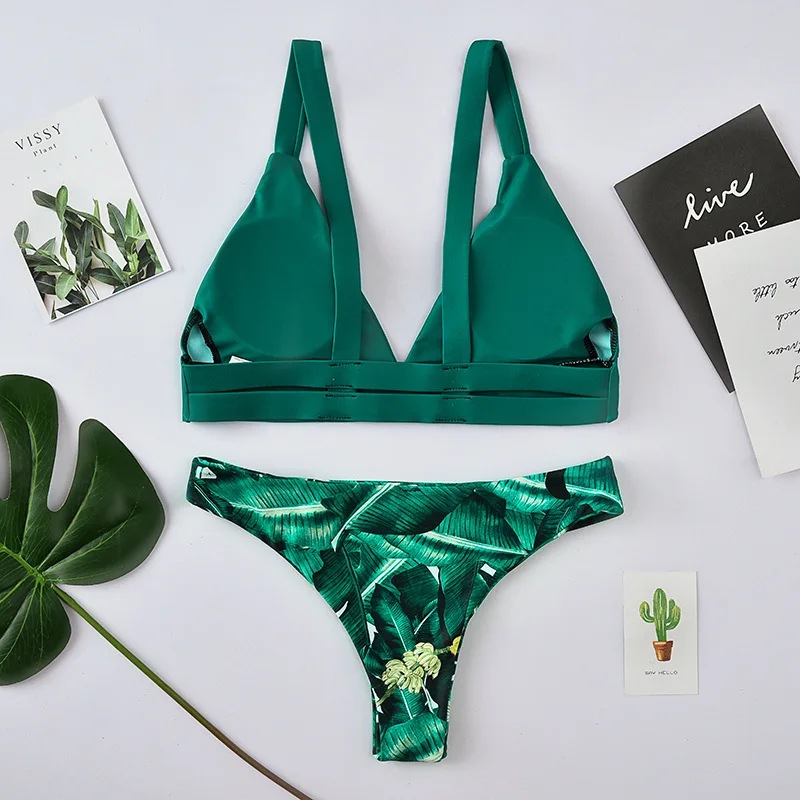 PRYDYC женский купальник с принтом в виде листьев Раздельный купальный костюм пуш