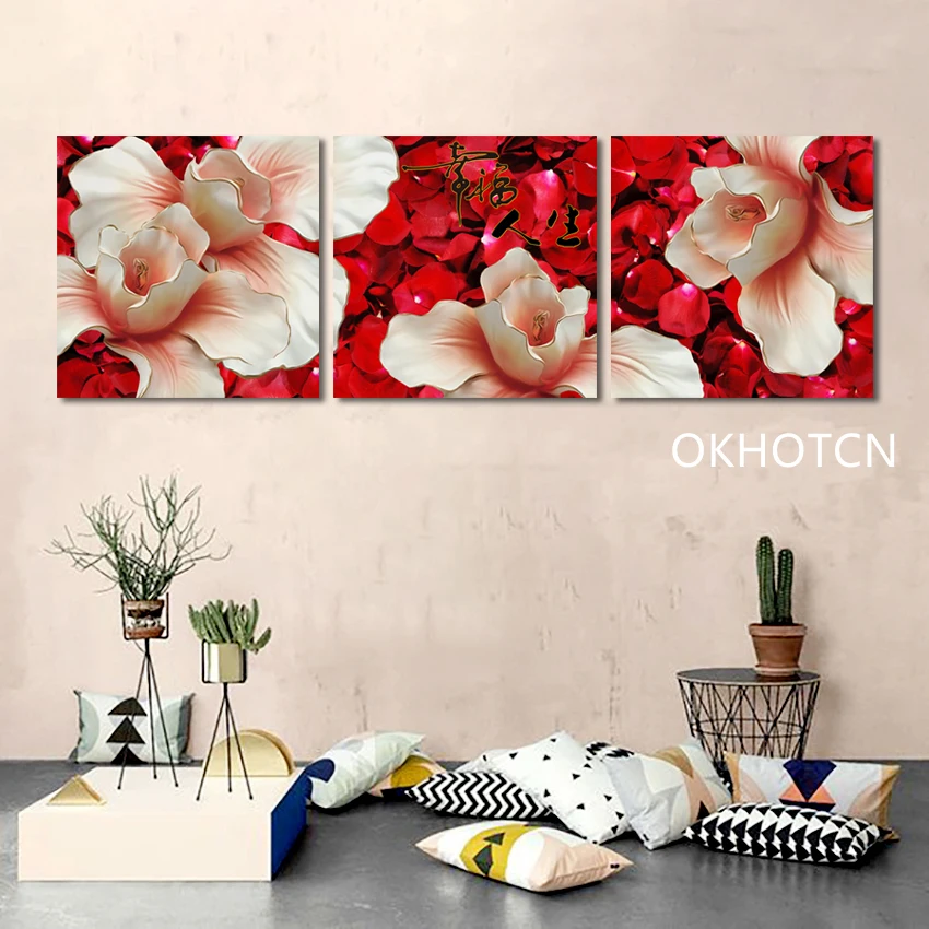 

Flower Pink Rose Wall Art Home Decor Painting Chinese Style Canvas Prints Poster Modern Picture For Living Room Marriage Room