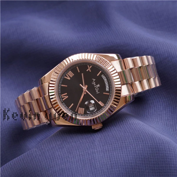 

Luxury New Men DAYDATE Yellow Rose Gold Watch Day Date President Automatic Mechanical Roma Silver Black Green Blue 41MM