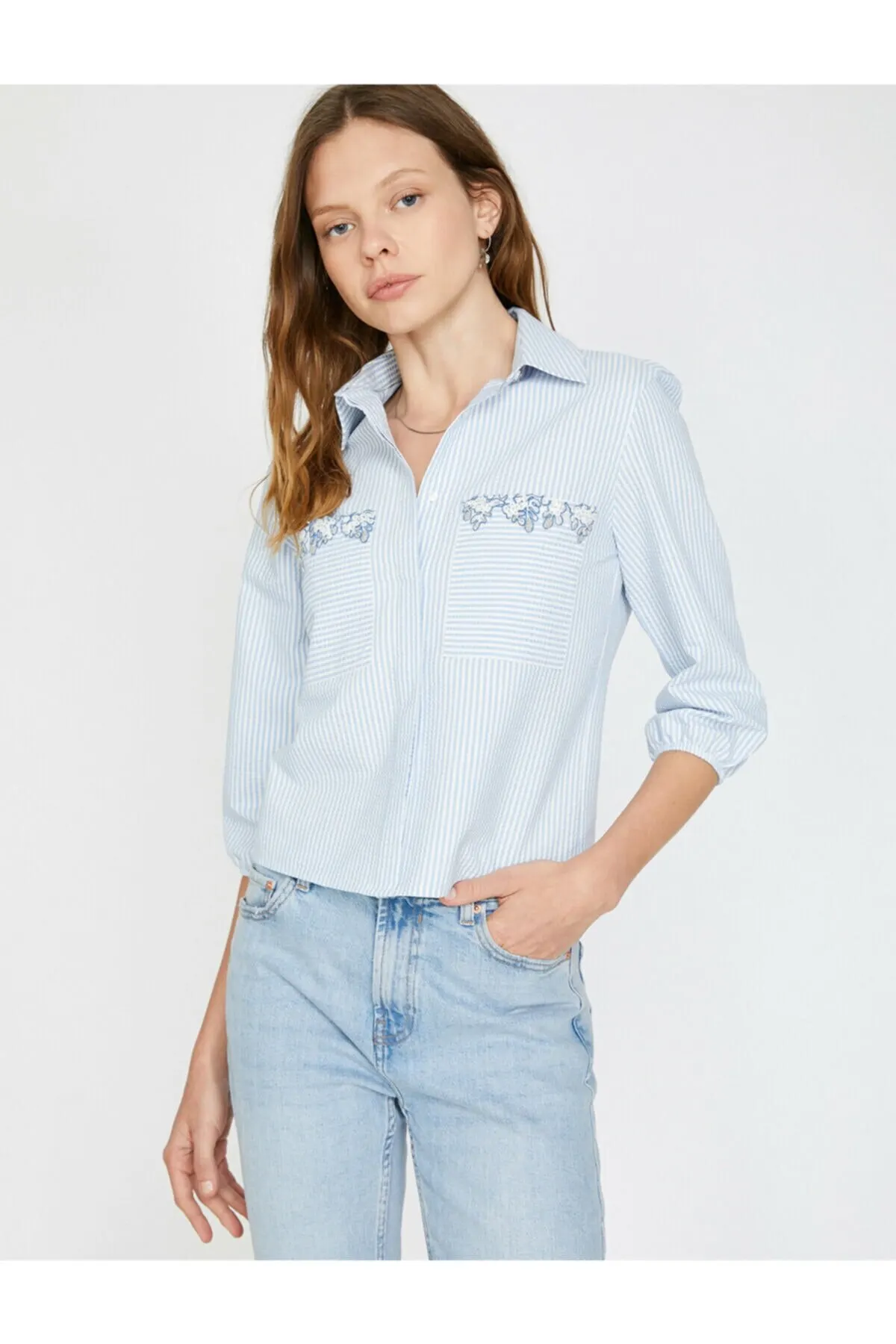 

Women Blue Beads Detailed Shirt