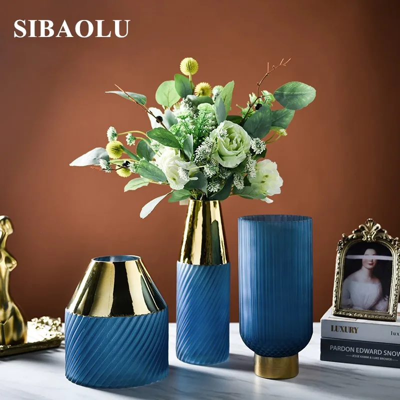 Скандинавские простые синие матовые ваза для украшения стола спальни свадьбы