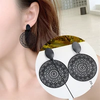 wholesale of new korean personality black ring temperament hollow out pattern pendant earrings in 2019 earrings for women