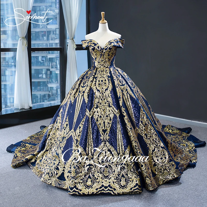 

BAZIIINGAAA luxury wedding dress V-neck bronzing wedding noble gold silk Muslim bride support tailor-made Royal wedding dress