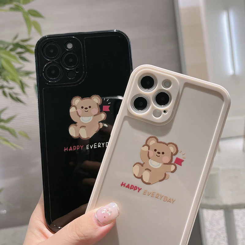 

3D flag bear soft silicone phone case for iphone 13 mini 12 11 pro max 7 8 plus xsmax xr x cute cartoon lovely couple cover