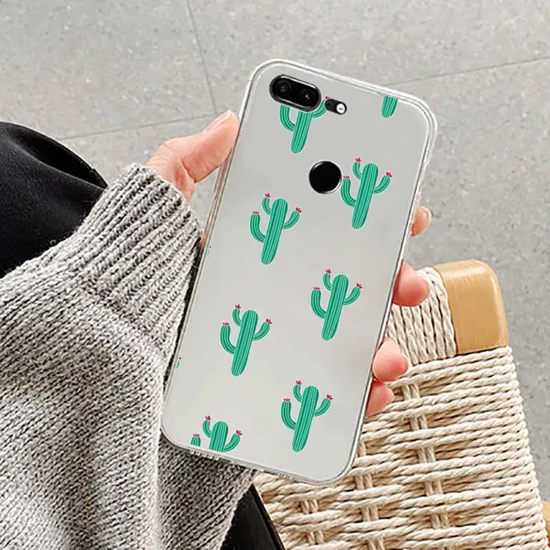 Чехол для телефона прозрачный с милым мультяшным рисунком кактуса 0 Huawei Nine e 6 5 4 3 2