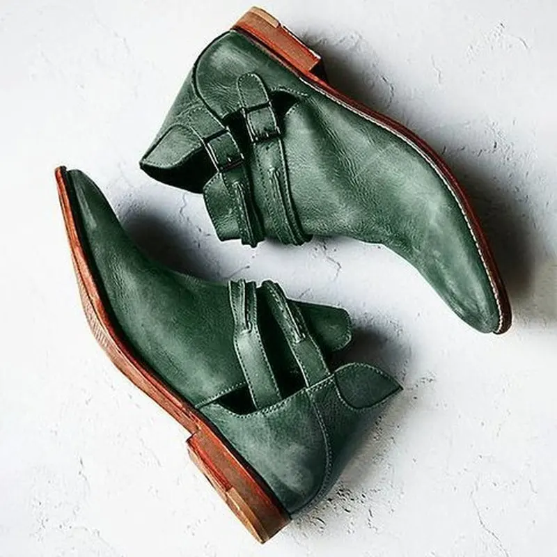 Женские ботильоны большого размера на низком каблуке туфли лодочки с пряжкой