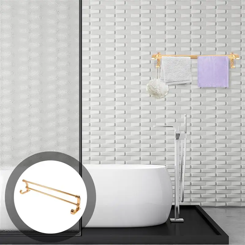 

Space Aluminum Double Poles Towel Hanger Wall-mounted Towel Rack Bathroom Towel Bar Holder Household Supplies