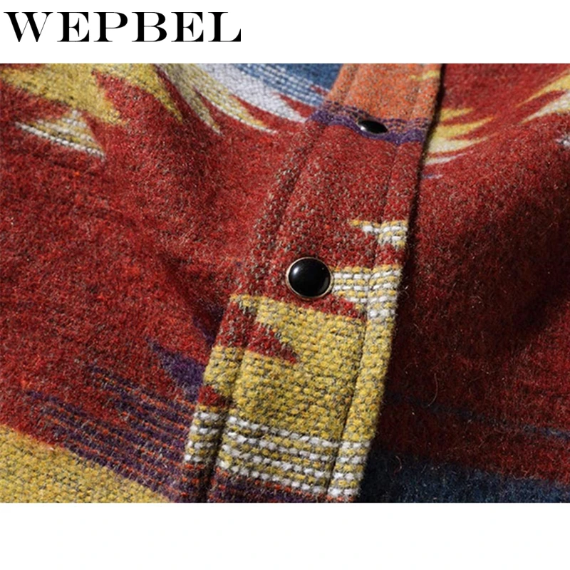 

WEPBEL Men's Vintage Flannel Woolen Shirt Blouse Male Loose Long Sleeve Turn Down Collar Single Breasted Thick Shirt Streetwear