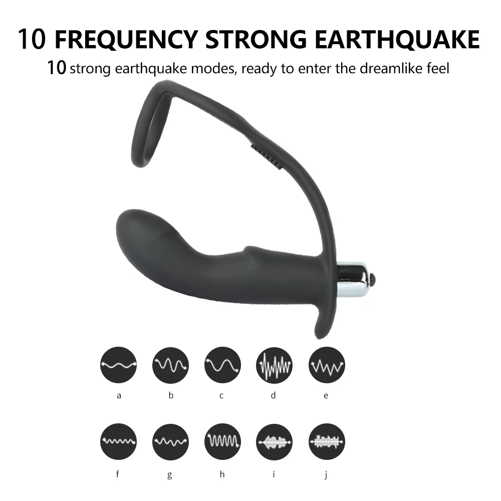 Мужской анальный массажер простаты 10 скоростей фаллоимитатор вибратор с кольцом